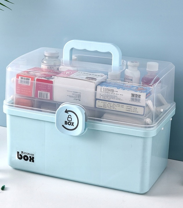 ORGANIZER POJEMNIK NA LEKI KASETKA APTECZKA DWUPOZIOMOWA Z BLOKADĄ DUŻA XXL