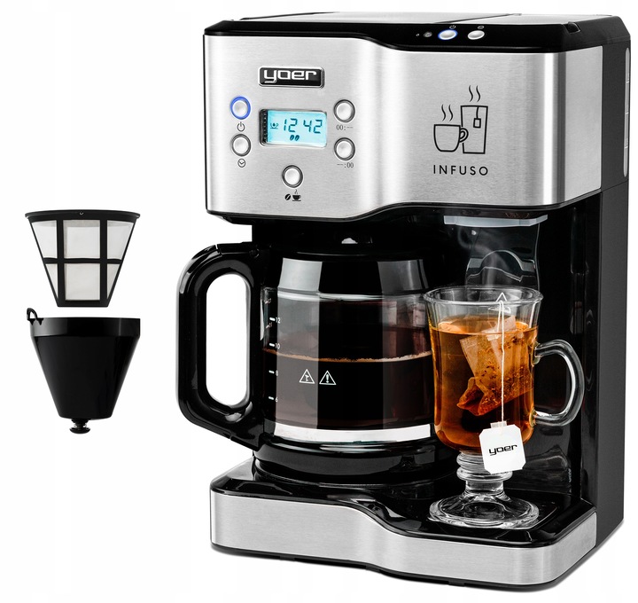 Ekspres przelewowy kawy 2w1 Yoer 1900W +Dystrybutor wody na herbatę +Timer