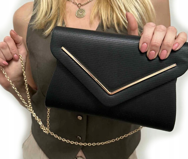 CZARNA torebka kopertówka wizytowa wesele komunia ślub NA ŁAŃCUSZKU