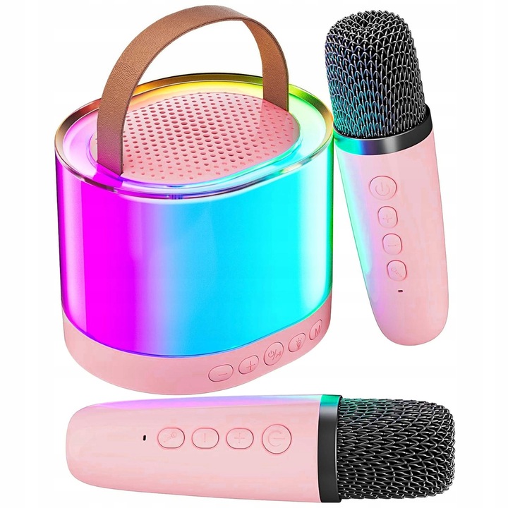 MIKROFON GŁOŚNIK BEZPRZEWODOWY RGB ZESTAW DO KARAOKE BLUETOOTH 2 MIKROFONY