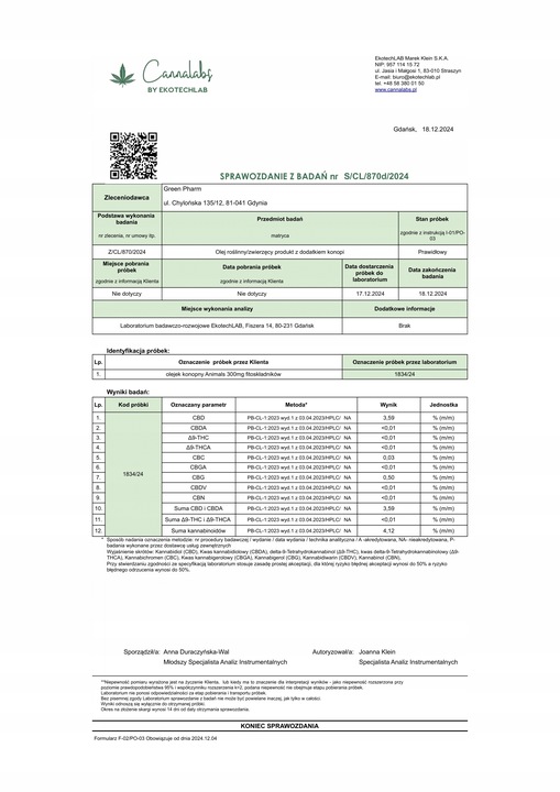 Olejek Konopny CBD 3% | Dla Psa 300mg 11ml | Weterynaryjny | Bez THC