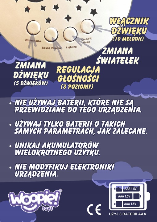 MIŚ MASKOTKA PRZYTULANKA PROJEKTOR GWIAZD KOŁYSANKI PLUSZAK WOOPIE