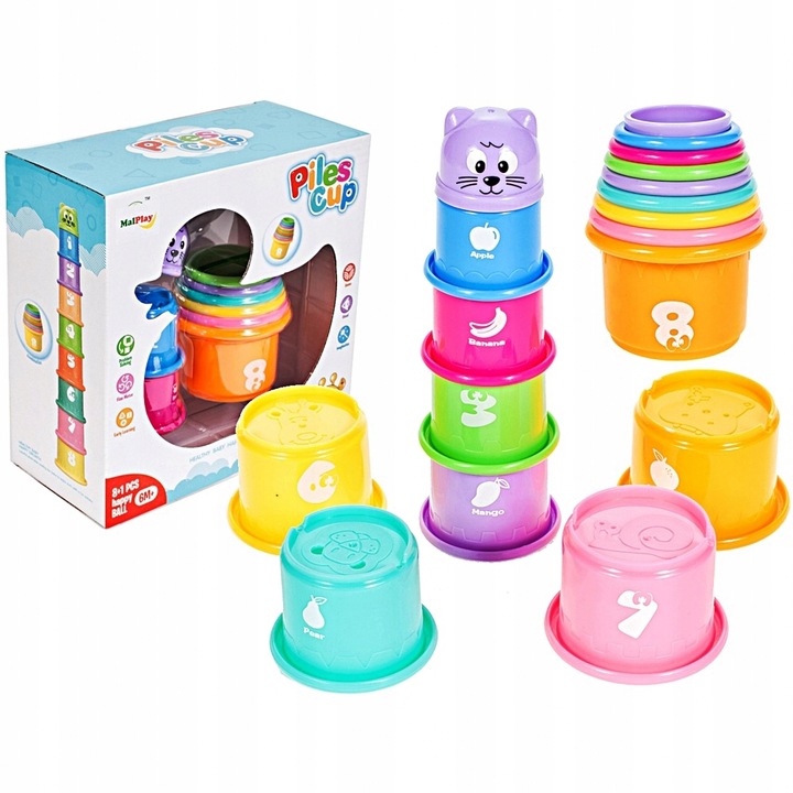 PIRAMIDA WIEŻA Z KLOCKÓW KUBECZKÓW DO ZABAWY WODY KLOCKI DLA DZIECI ZABAWKA