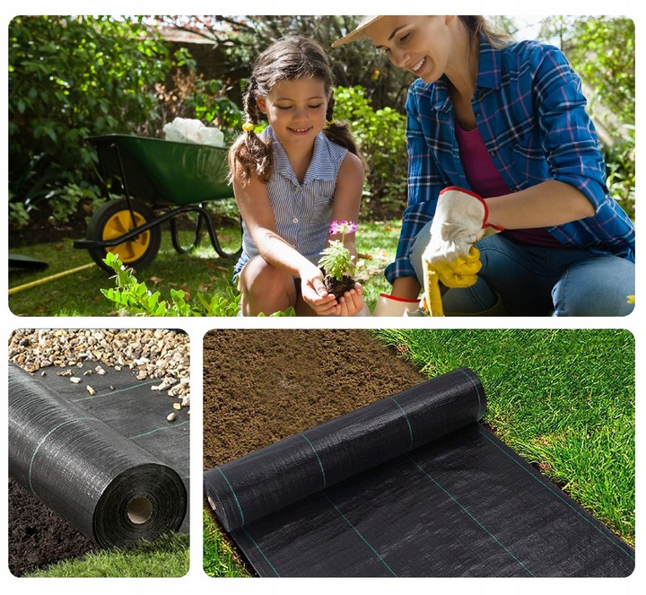 AGROTKANINA 135g 1,6x50m agrowłóknina PREMIUM UV 3% mocna czarna mata+kotwy