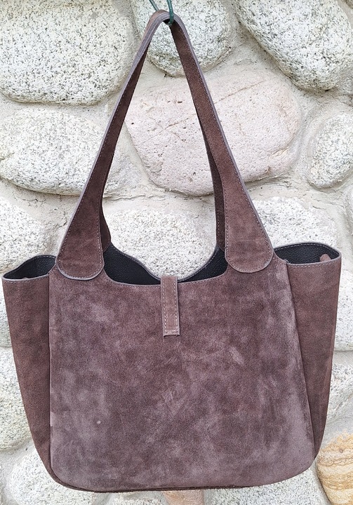 Torebka WłoskaZAMSZOAWA worek SKÓRA NATURALNA Vera Pelle CZEKOLADOWA