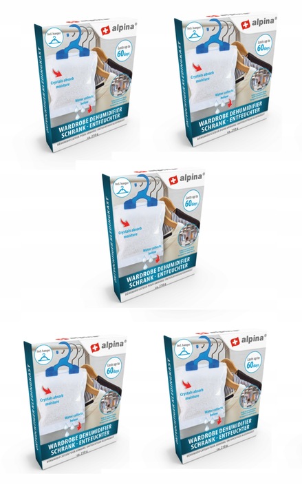 Pochłaniacz wilgoci+ wieszak do szafy,zestaw 5 sztuk, osuszacz wiszący