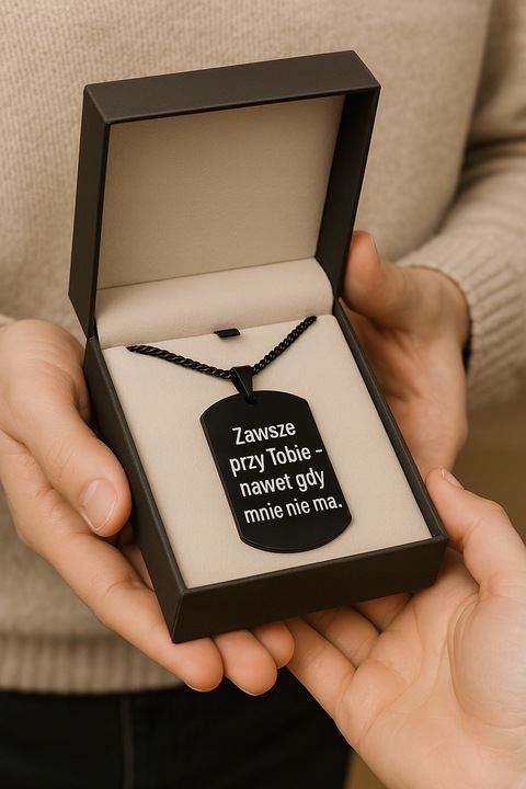 Czarny łańcuszek męski nieśmiertelnik stal chirurgiczna 316l grawer