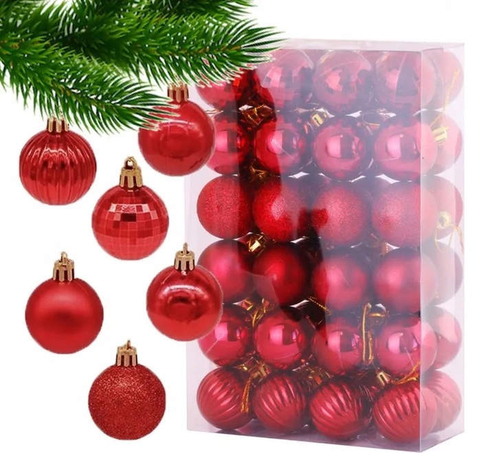 BOMBKI CHOINKOWE CZERWONE NIETŁUKĄCE TRADYCYJNE NA CHOINKĘ ZESTAW 48SZT