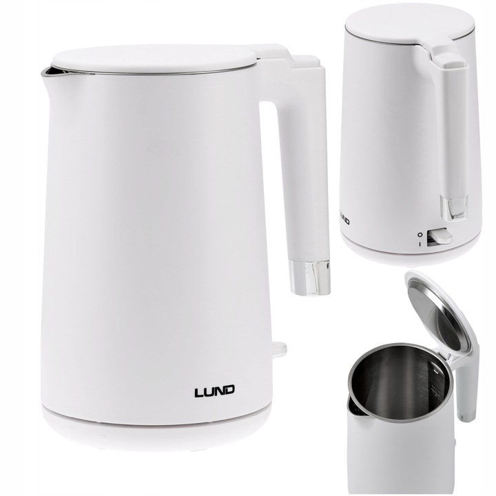 CZAJNIK ELEKTRYCZNY LUND 2200W 1,5L BIAŁY PODWÓJNE ŚCIANKI