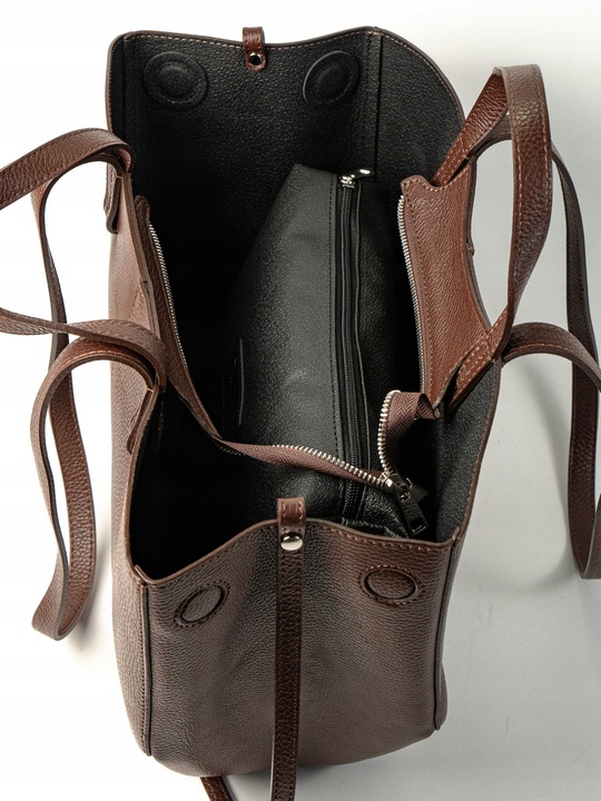 Torebka Damska Duża ze Skóry Naturalnej na Magnesach Cognac