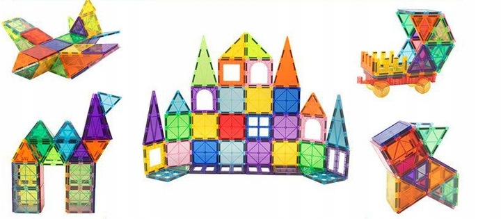 KLOCKI MAGNETYCZNE KONSTRUKCYJNE EDUKACYJNE ZESTAW 100 EL DUŻE PANELE 3D