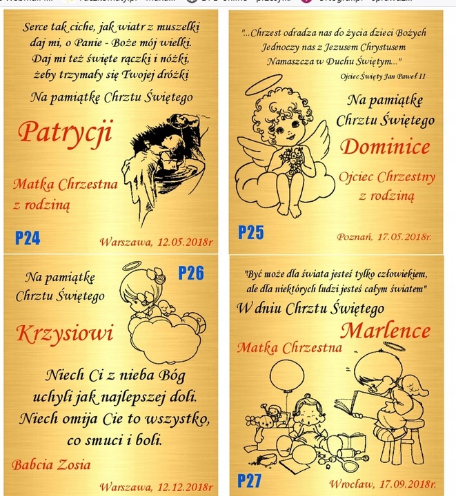 Łańcuszek Złoty Medalik Chrzest Komunia Grawer