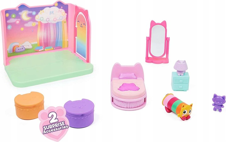 KOCI DOMEK GABI POKÓJ SYPIALNIA Z FIGURKĄ MIĘKICIA ŁÓŻKO SZAFKA + AKCES.