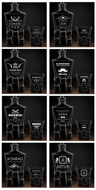 Zestaw Karafka 6 Szklanek do Whisky z Grawerem Prezent dla Faceta Urodziny