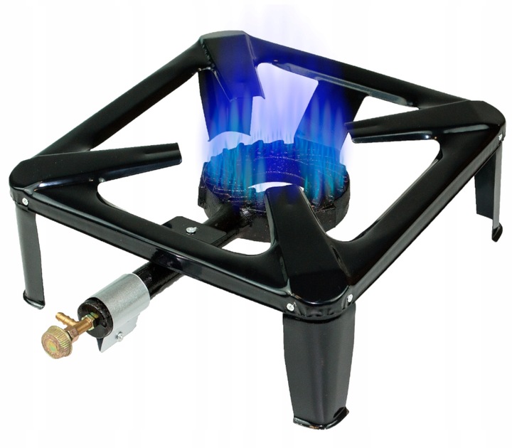 ŻELIWNY TABORET GAZOWY PALNIK 40x40cm ZESTAW REDUKTOR WĄŻ SOLIDNY WYTRZYMA