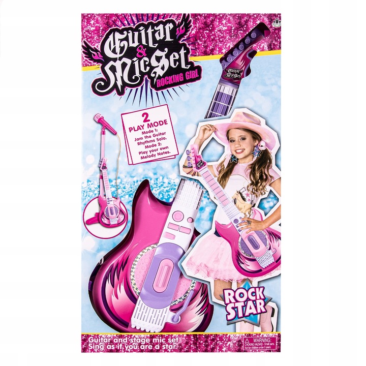 DUŻA GITARA ELEKTRYCZNA ZABAWKA MUZYCZNA DLA DZIECI MIKROFON +STATYW ZESTAW