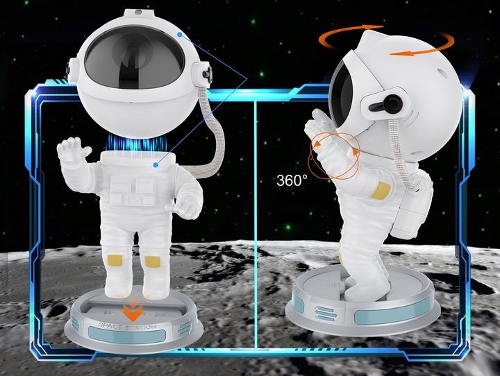 PROJEKTOR GWIAZD ASTRONAUTA LED LAMPKA NOCNA 3D ROBOT DLA DZIECI NA PREZENT