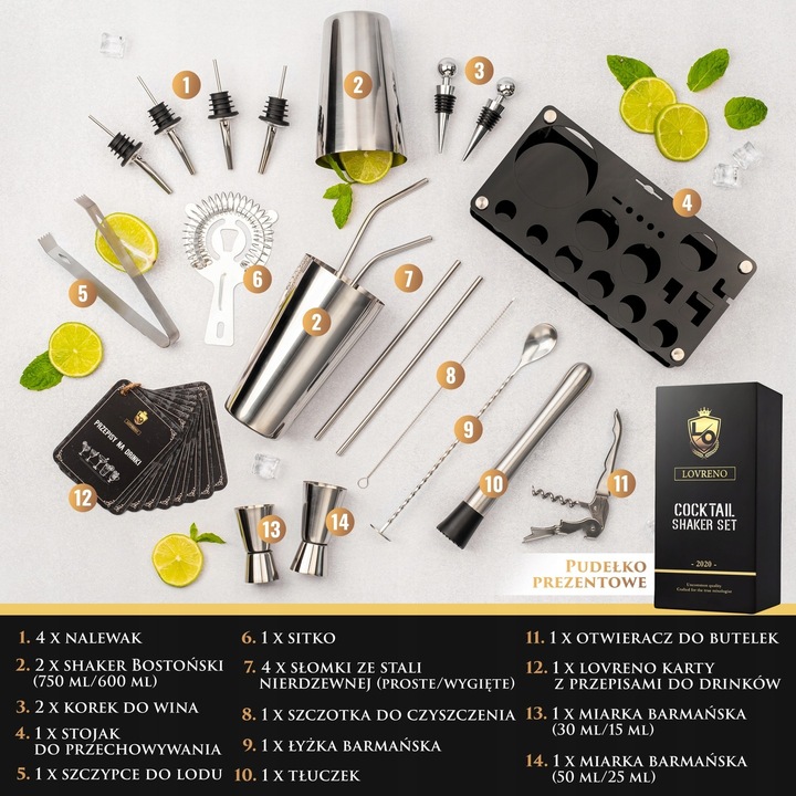 ZESTAW BARMAŃSKI LOVRENO DO DRINKÓW SHAKER