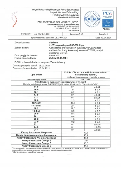OLEJ Z CZARNUSZKI TŁOCZONY NA ZIMNO 500ml