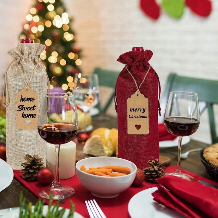 12X WORKI JUTOWE TOREBKI NA WINO POKROWCE NA BUTELKI WINA ZE SZNURKAMI TAGI