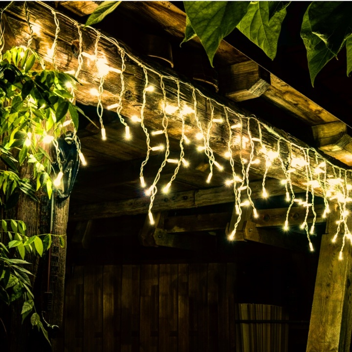 Lampki Sople Białe Choinkowe Świąteczne Zewnętrzne Ciepłe Blask 300 Led