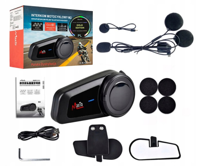 INTERKOM MOTOCYKLOWY BLUTOOTH MAXTO M2 POLSKI LEKTOR