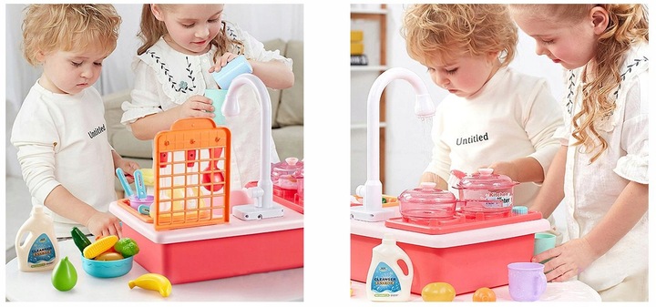 ZLEW ZLEWOZMYWAK kuchenka kuchnia dla dzieci palniki kran z wodą GARNKI