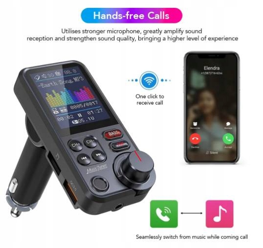 Bezprzewodowy TRANSMITER FM Bluetooth 5.0 SD RADIO ŁADOWARKA GŁOŚNIK 12/24v