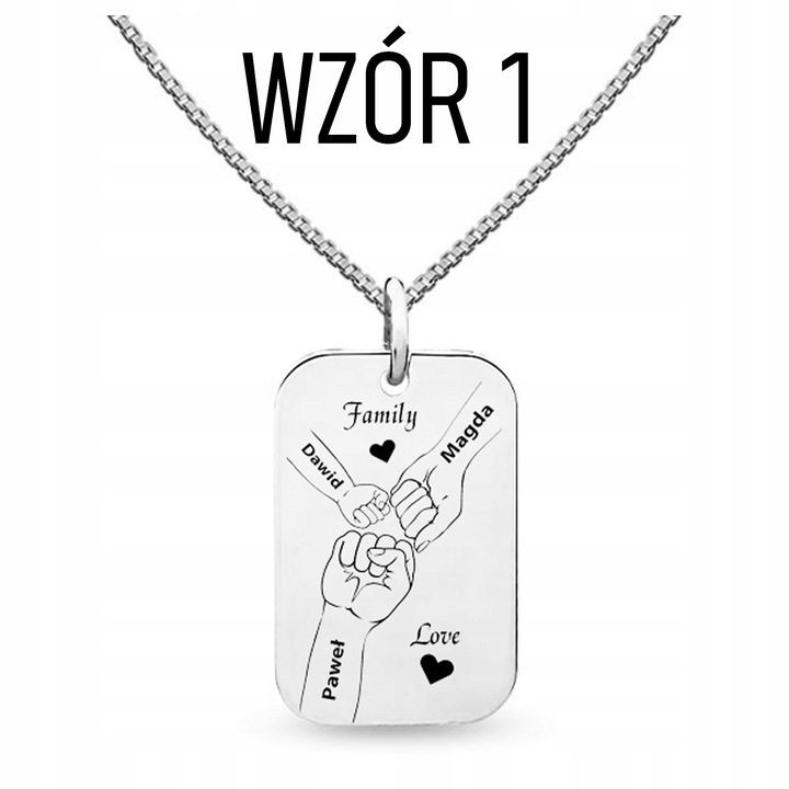 Nieśmiertelnik z grawerem z imionami rodziny męski naszyjnik srebro 925
