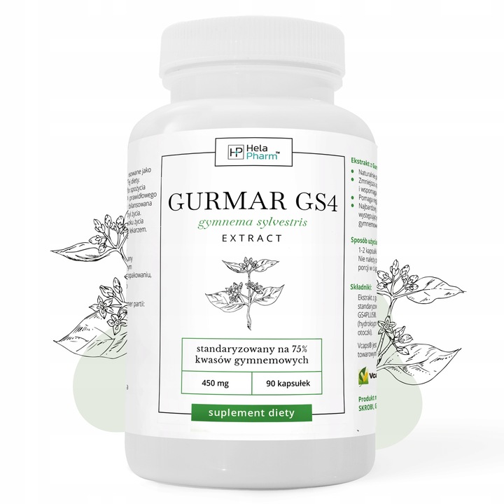 Gurmar GS4 75% kwasów gymnemowych ODCHUDZANIE, CUKIER, APETYT 90 kapsułki