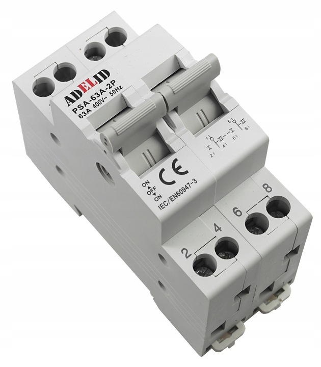 PRZEŁĄCZNIK WYBORU ZASILANIA SIEĆ-AGREGAT INSTALACYJNY 2P 63A 1-0-2