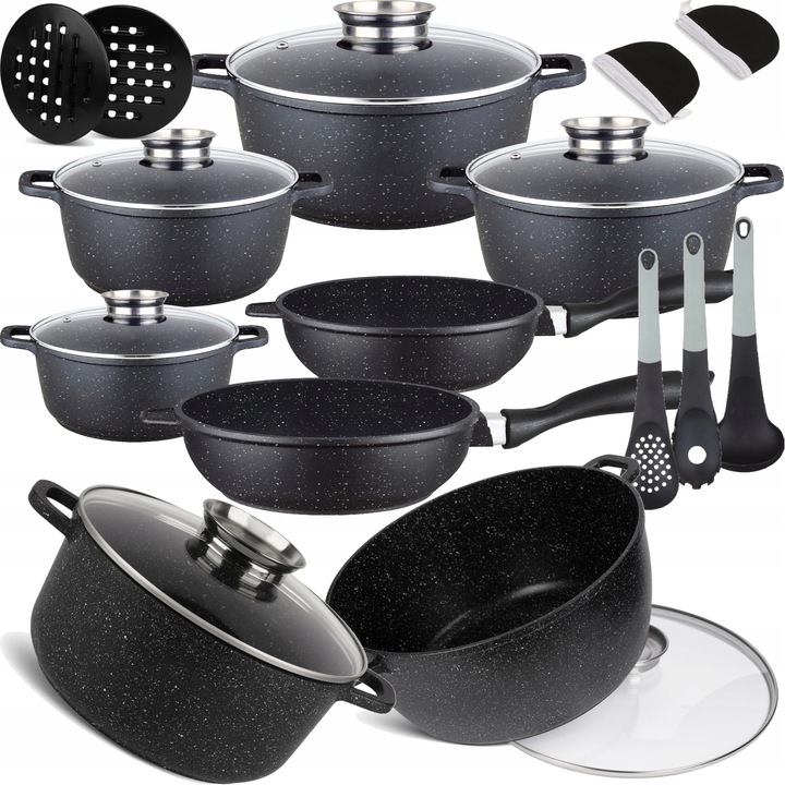 KOMPLET GARNKÓW MARMUROWYCH PATELNIA ZESTAW GARNKI INDUKCJA