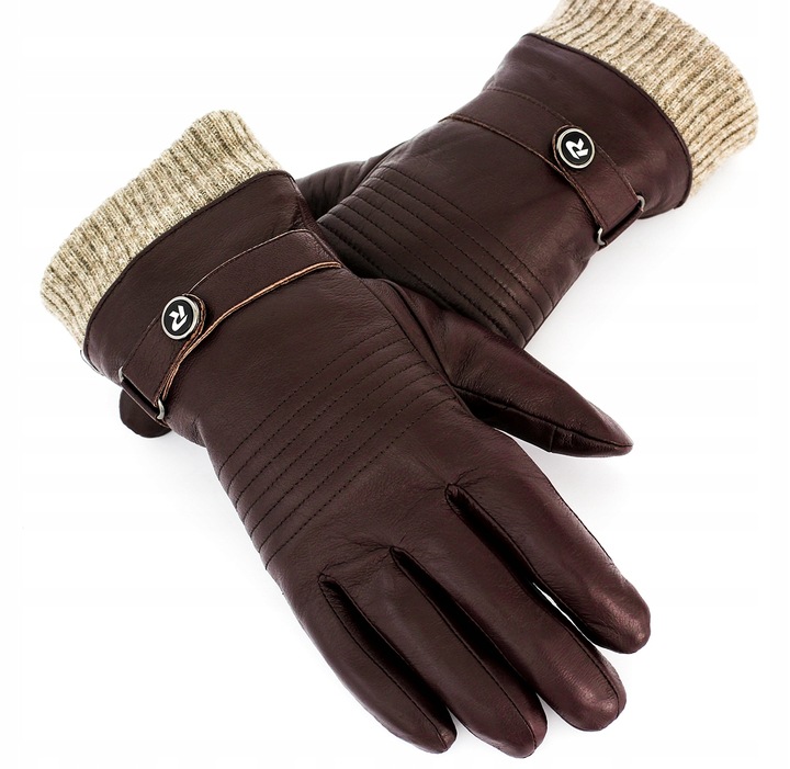 Reverse Rękawiczki REVERSE Skórzane MĘSKIE Brązowe ze SCIĄGACZEM roz. L