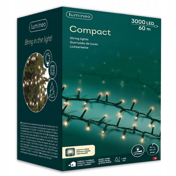 Gęste Oświetlenie Choinki COMPACT Lampki Choinkowe 3000 LED 60 M Ciepłe
