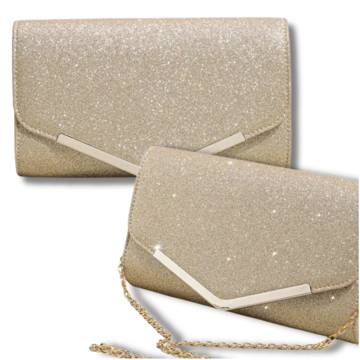 Wieczorowa Złota Torebka Elegancka Kopertówka Wizytowa Błyszcząca Retro