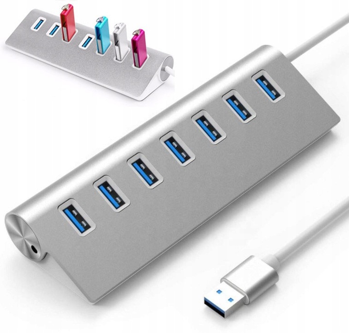 HUB USB 7x USB 3.0 ROZGAŁĘŹNIK ROZDZIELACZ 7w1 PORTÓW Adapter Replikator PD