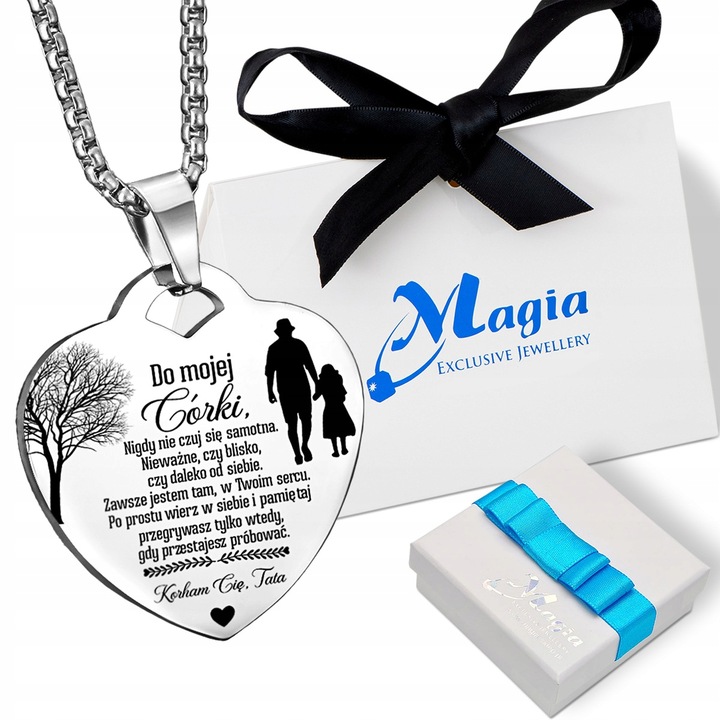 Łańcuszek ZAWIESZKA Serce Srebrny NASZYJNIK Dla CÓRKI od Taty GRAWER BOX