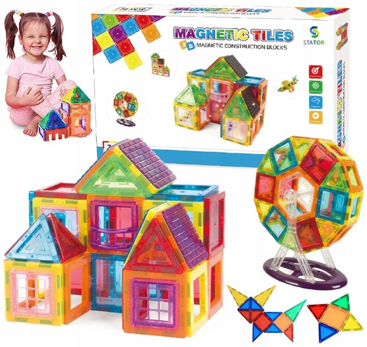 Klocki Magnetyczne DUŻE 3D Konstrukcyjne Magnetic Tiles Zestaw 70 elementów