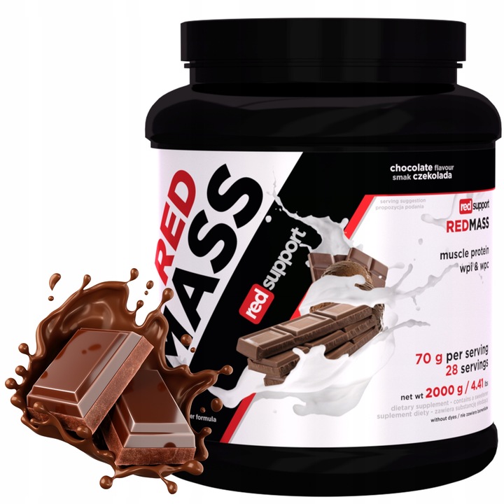 GAINER Red Mass 2000g BIAŁKO węglowodany MASA SIŁA czekolada Red Support