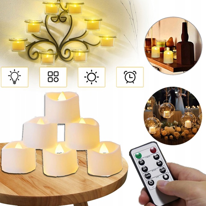 ZESTAW 6 ŚWIEC LED ŁADOWANE Z FUNKCJĄ TIMERA NA BOŻE NARODZENIE I HALLOWEEN