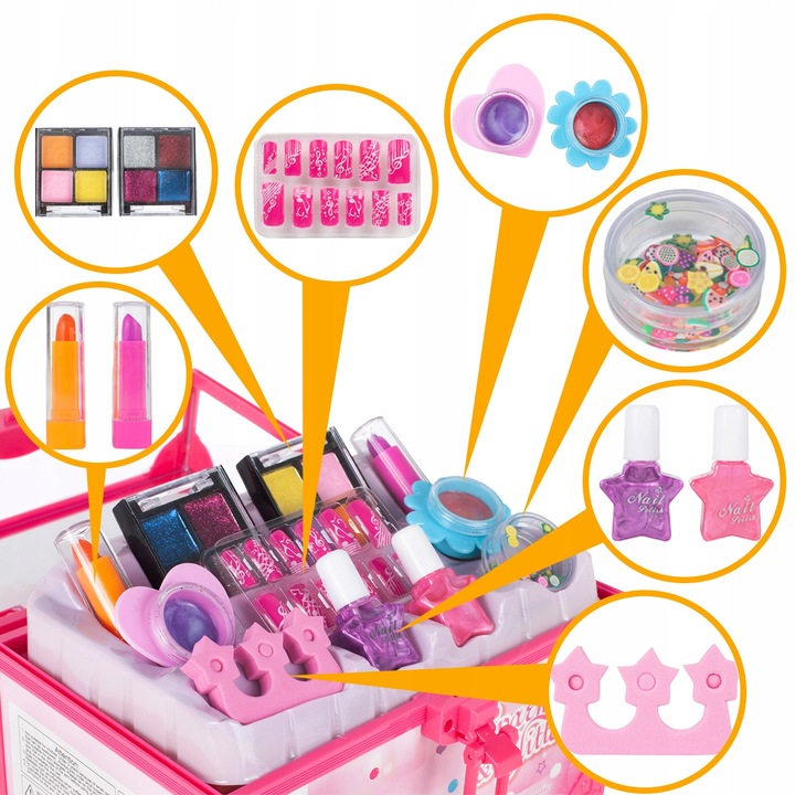 ZESTAW MAKE UP MANICURE W KUFERKU DLA DZIECI DO MALOWANIA PAZNOKCI LAKIERY