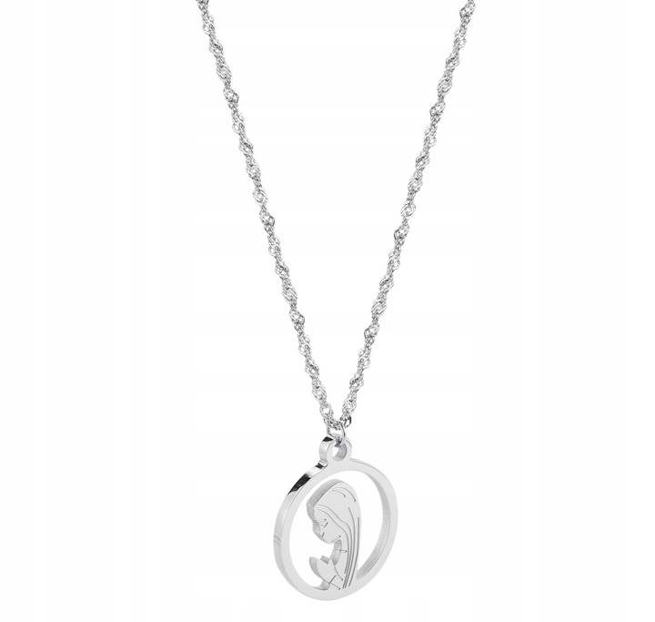 Łańcuszek srebrny medalik komunijny Matka Boska komunii stal L316 Chrzest