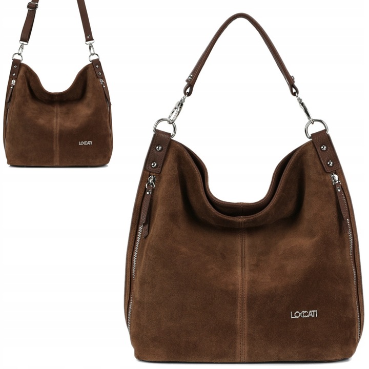 Torebka damska zamszowa worek zamsz skóra naturalna duża a4 markowa LOCCATI