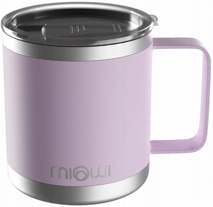 Kubek termiczny z uchwytem kempingowy z pokrywką Miowi 350 ml Różowy
