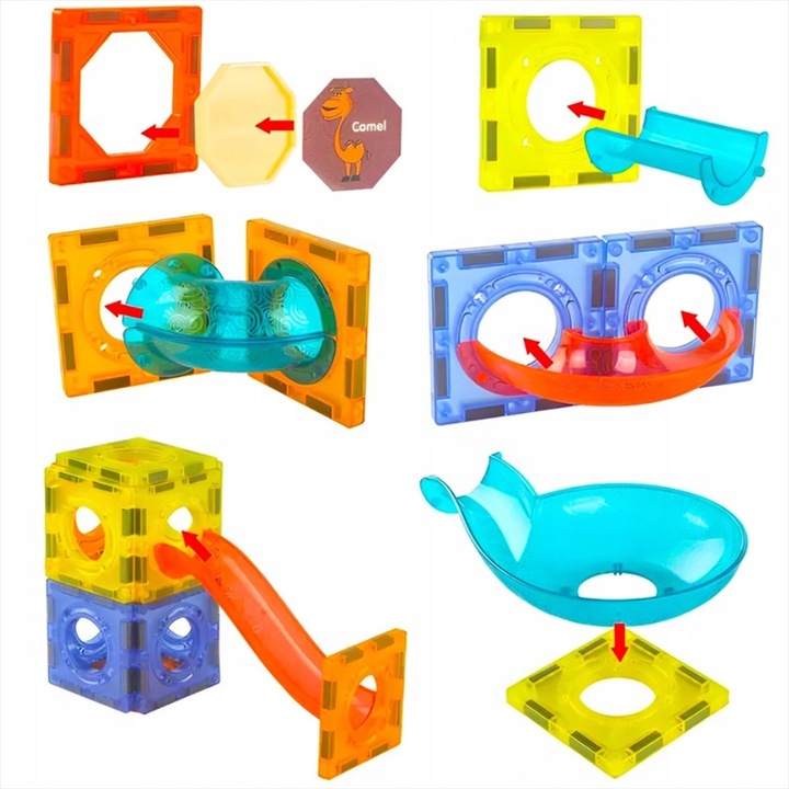 KLOCKI MAGNETYCZNE KONSTRUKCYJNE LABIRYNT UKŁADANKA ŚWIECĄCY TOR 75 el