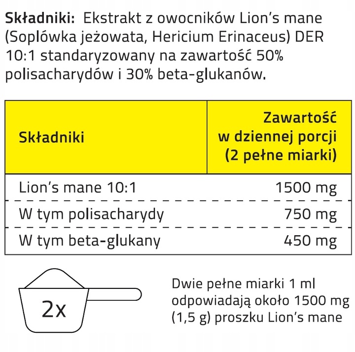 PROTON LABS Lion's Mane 10:1 | 50% Poli | 30% Beta | Soplówka Jeżowata 30g