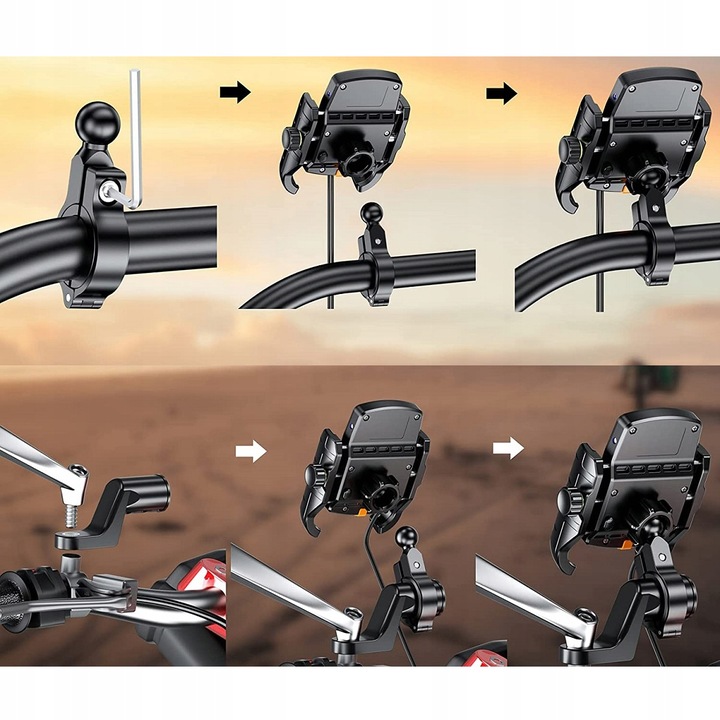 UCHWYT MOTOCYKLOWY NA TELEFON SZYBKA ŁADOWARKA USB QC3.0 MOTOCYKL + KABEL