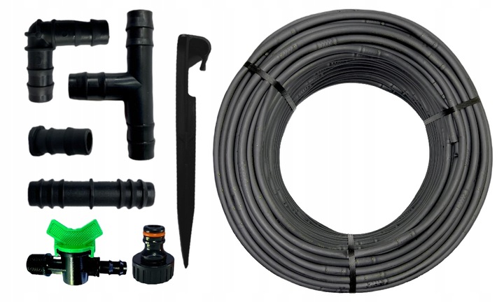 LINIA KROPLUJĄCA NAWODNIENIE KROPELKOWE WĄŻ DO PODLEWANIA ZESTAW 50m+ 56el.