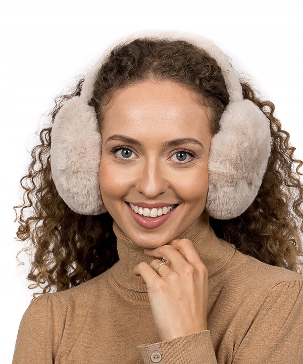 Jasnobeżowe Nauszniki na uszy Zimowe Klasyczne Słuchawki na zimę Ciepłe