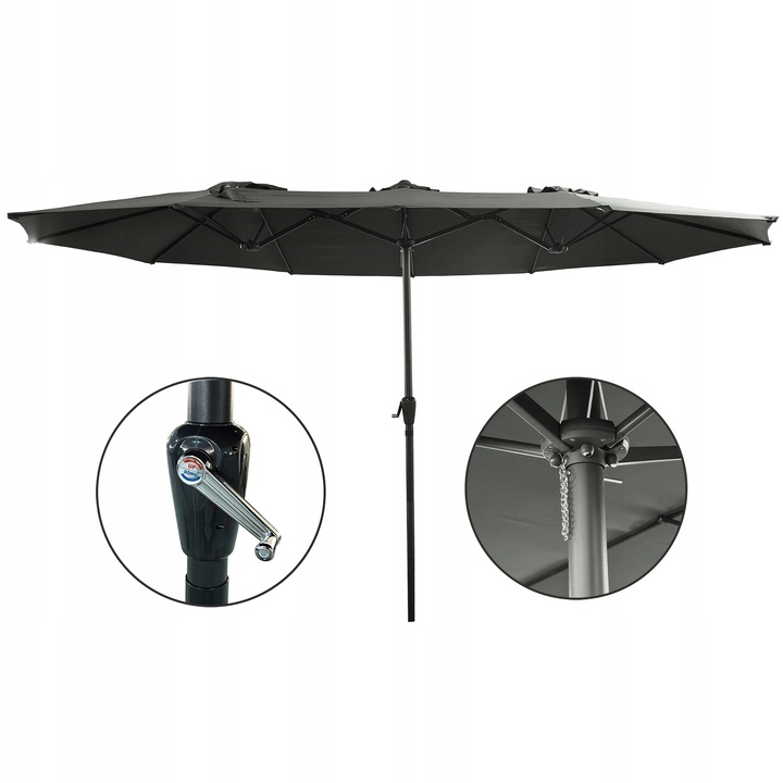 PODWÓJNY PARASOL OGRODOWY PRZECIWSŁONECZY Z KORBKĄ POKROWIEC PHOENIX SZARY